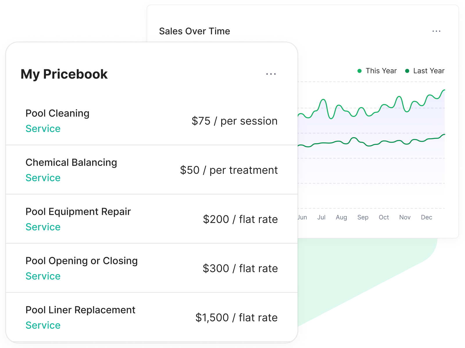Pool service pricebook with service rates
