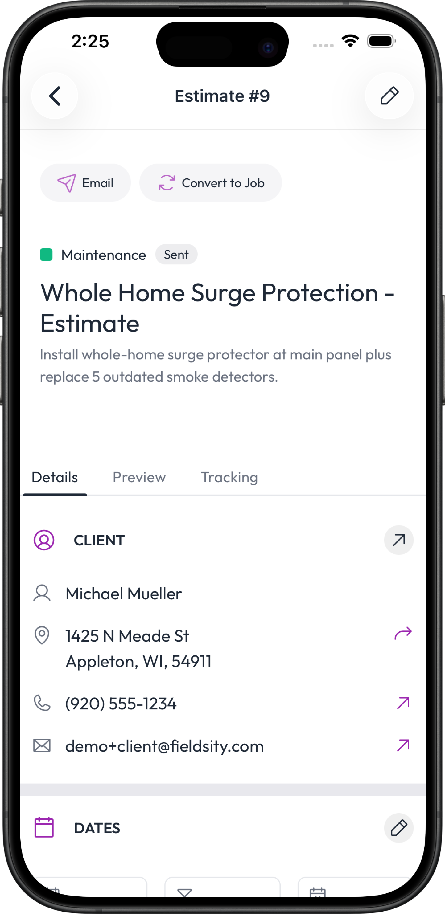Building an estimate from the pricebook in the Fieldsity app