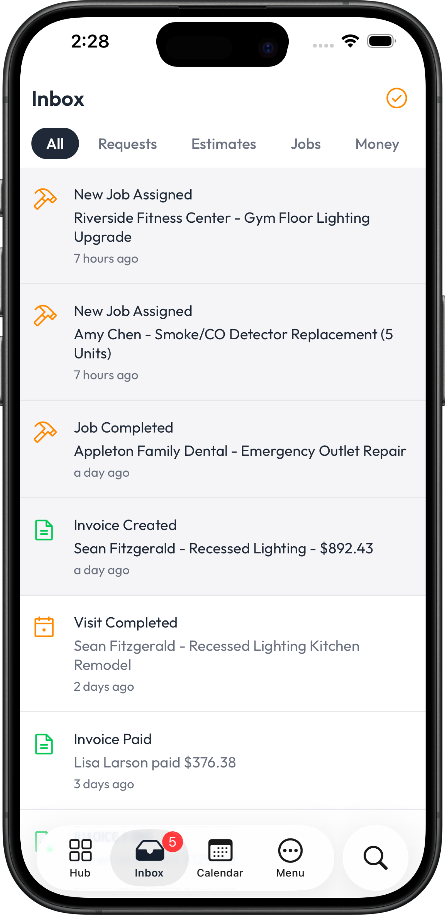 Client notifications in the Fieldsity app